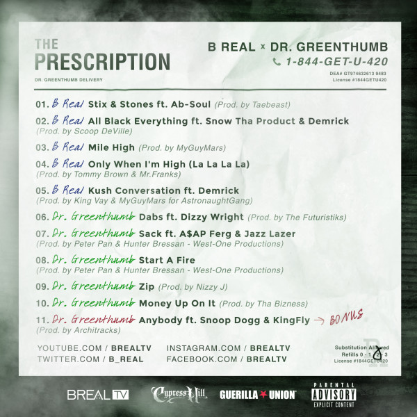 B-Real X Dr. Greenthumb – The Prescription (Mixtape) – 7th Boro: Hip ...